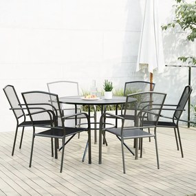 vidaXL Conj. cadeiras jardim encastrar 7pcs aço revestido pó antracite