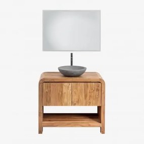 Conjunto De Móvel De Casa De Banho Em Madeira Vacry Castanho Acácia & Cimento Cinzento Redondo Ø40 Cm Tarsis & Led Retangular E Anti-embaciamento 100x