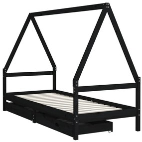Estrutura cama infantil c/ gavetas 90x190 cm pinho maciço preto