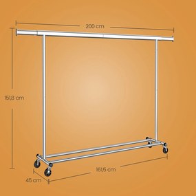 Guarda roupa 45 x (160-200) x 161,5 cm com rodas de cor prateada