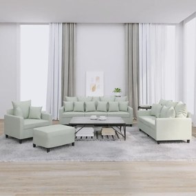 4 pcs conjunto de sofás com almofadões veludo cinzento-claro