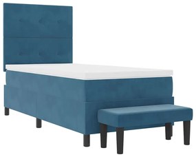 Cama Box Spring com Colchão &amp; Banco Azul Escuro 90x200 cm Veludo