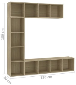 3 pcs conjunto armário TV/estante 180x30x180 cm carvalho sonoma