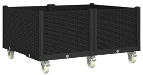 Vaso/floreira de jardim com rodas 100x80x54 cm PP preto