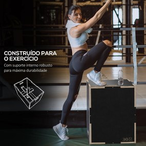 Caixa Pliométrica com 3 Alturas Diferentes para Treino de Força em Casa Ginásio CrossFit Carga 120 kg 76x61x51 cm Preto
