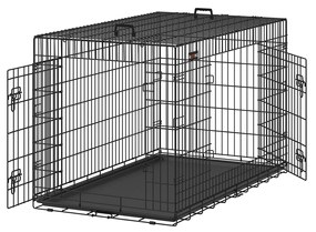 Gaiola dobrável para cães com portas e tabuleiro de plástico 136 x 79 x 87 cm Preto