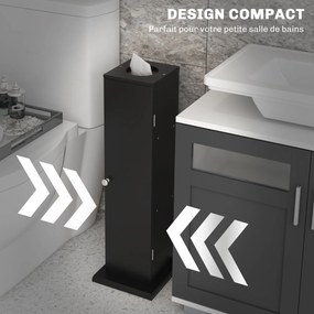 Suporte para papel higiénico para casa de banho 19,5 x 19,5 x 65 cm com 3 níveis e saída para o papel, para espaços pequenos, preto