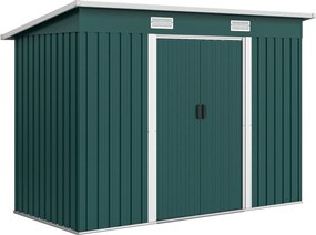 Outsunny Caseta de Jardim em Aço 272 x 134 cm com Portas Deslizantes Duplas e 2 Entradas de Ar, Verde | Aosom Portugal
