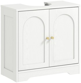 HOMCOM Móvel para Lavatório Pousar Móvel de Casa de Banho com 2 Portas com Desenho em Arco Prateleira Ajustável Puxadores Dourados para Lavatório com ou sem Pedestal 60x30x65 cm Branco