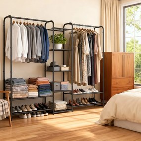 Guarda roupa aberto com prateleiras 29 x 182,4 x 158,4 cm preto