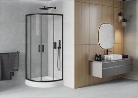 Mexen Rio cabine de duche semicircular 70 x 70 cm, transparente, preta + base de duche, branco - 863-070-070-70-00-4710