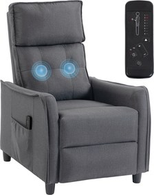 Poltrona Relax com Massagem Vibratória, Aparência de Linho, reclinável com Almofada de Molas, Apoio para Pés, Cinza