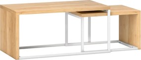 Conjunto de 2 Mesas de Centro com Pés de Metal Estilo Industrial 90x48x42 cm e 59x42x36 cm Branco e Madeira