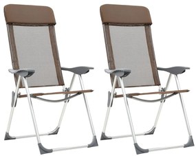 Cadeiras de campismo dobráveis 2 pcs alumínio castanho