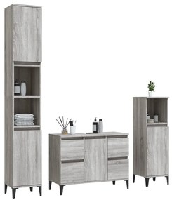 3 pcs Conjunto móveis casa de banho madeira proc. cinza sonoma