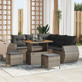 Conjunto de Sofás de Jardim vidaXL de 8 Peças com Almofadas Cinza Ratt