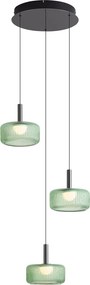 Candeeiro Suspenso de Design Gunmetal com Vidro Verde, Incl. LED Regulável em 3 Níveis, 3 Luzes Easylift - Fiera