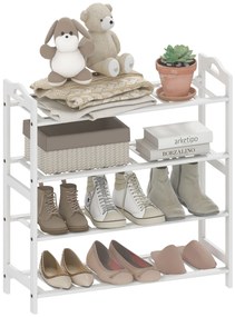 Sapateira de 4 Níveis Estante para Sapatos em Bambu para 12 Pares de Sapatos 67,5x24,7x72 cm Branco