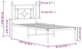 Estrutura de cama com cabeceira 80x200 cm metal branco