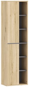 HOMCOM Coluna Casa de Banho de Parede Armário Alto Casa de Banho com Compartimentos Abertos e 2 Portas 40x24x141,5 cm Madeira