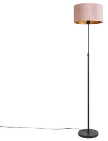 Candeeiro de pé preto com abajur em veludo rosa com dourado 35 cm - Parte Country / Rústico