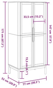 Roupeiro FLORO 77x53x171 cm madeira pinho maciça castanho mel