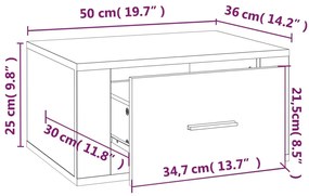 Mesas de cabeceira parede 2 pcs 50x36x25 cm branco brilhante