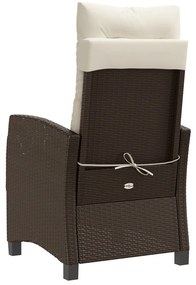 Cadeiras jardim reclináveis 2pcs c/ almofadões vime PE castanho
