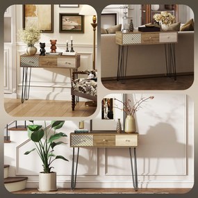Mesa Consola com 3 Gavetas Consola Estreita para Entrada com Pés de Aço 90x30x75 cm Madeira