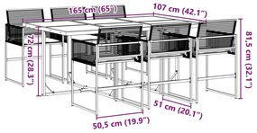 7 pcs conjunto de jantar p/ jardim c/ almofadões vime PE preto