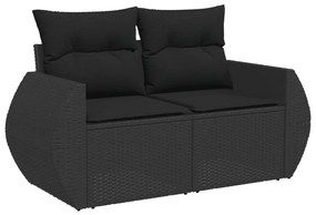 6 pcs conjunto sofás de jardim c/ almofadões vime PE preto