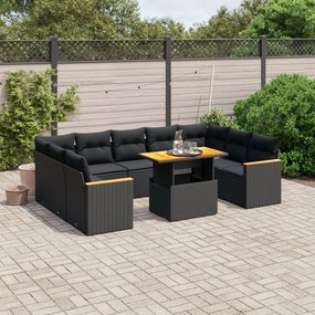 11 pcs conjunto sofás de jardim c/ almofadões vime PE preto