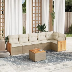 7 pcs conjunto de sofás p/ jardim com almofadões vime PE bege