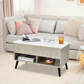 Mesa de centro com tampo elevável 80 x 40 x 46 cm, compartimento oculto e 2 prateleiras para sala de estar Cinzenta