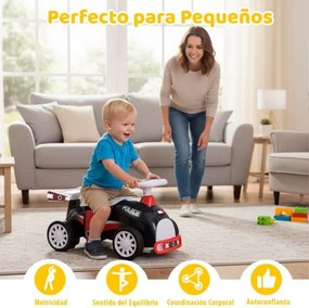 Andarilho infantil Policia com música, arrumação debaixo do assento e rodas universais para crianças dos 19 aos 36 meses Preto+Azul