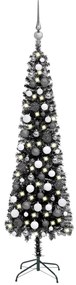 3078115 vidaXL Árvore de Natal fina com luzes LED e bolas 240 cm preta