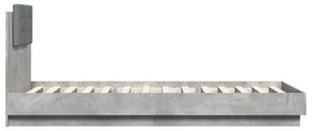 Estrutura cama c/ cabeceira/luzes LED 100x200 cm cinza cimento
