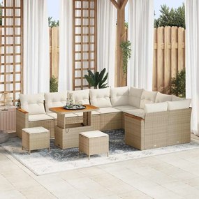 Conjunto de Sofá de Jardim de 12 Peças com Almofadas Bege Rattan Acácia