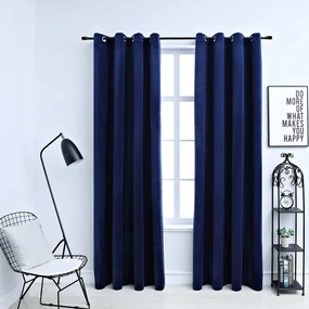 Cortinas blackout c/ argolas 2 pcs 140x225cm veludo azul escuro