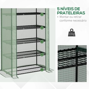 Estufa de Jardim de 5 Prateleiras com 1 Porta com Fecho de Correr para Cultivo de Plantas em Terraço 90x49x193 cm Verde