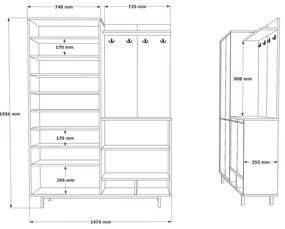 Cabide de Entrada OS1-SW – Carvalho Branco – 147,4x195,6x35,5 cm | Tri