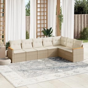 vidaXL 7 pcs conjunto de sofás p/ jardim com almofadões vime PE bege