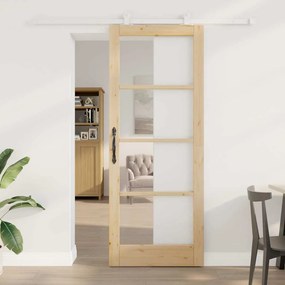Porta Deslizante vidaXL com Conjunto de Ferragens 'ORKDAL'Madeira Sólida & Vidro
