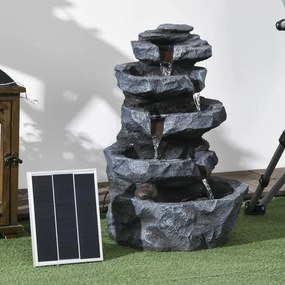 Fonte de jardim solar com cascata de 5 níveis em resina, com luzes LED e bomba, cinzenta