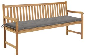 vidaXL Banco de jardim c/ almofadão cinzento 175 cm teca maciça