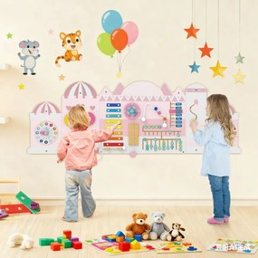 Painel de atividades para crianças Quadro sensorial Montessori de madeira 11 em 1 para a educação e o desenvolvimento precoce Rosa