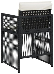 Cadeiras de jardim com almofadões 4 pcs vime PE preto