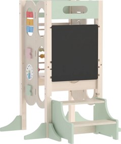 AIYAPLAY Torre de Aprendizagem Infantil Montessori 6 em 1 com Quadro, Banco de Cozinha para Crianças dos 2 aos 6 Anos, Verde | Aosom Portugal