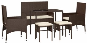 6 pcs conj. lounge jardim c/ almofadões 6 pcs vime PE castanho