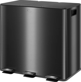 Caixote do lixo de cozinha de 45 L com 3 compartimentos de 15 L, tampa, baldes interiores removíveis, 3 x 15 L, preto